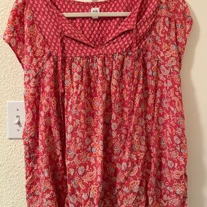 GAP Red Pink Floral Blouse Flutter Sleeves Medium